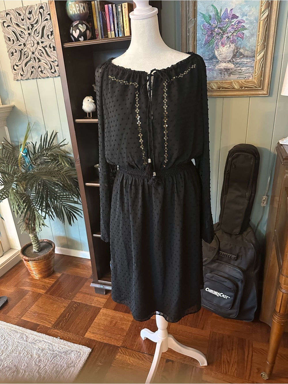 Altuzarra for Target Black Long-Sleeve Swiss Dot Dress with Sequin Trim NWOT